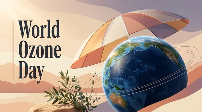 World ozone day illustration with earth and protective shield