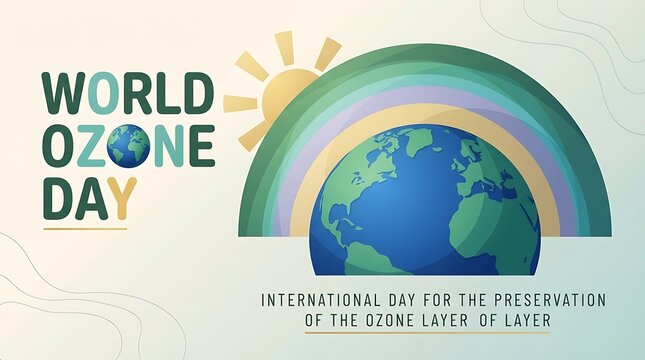 World ozone day illustration with earth and protective ozone layer