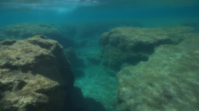Underwater view of biscoitos natural pools in the azores
