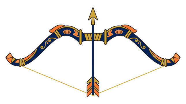 Colorful decorative bow and arrow illustration with ornate design