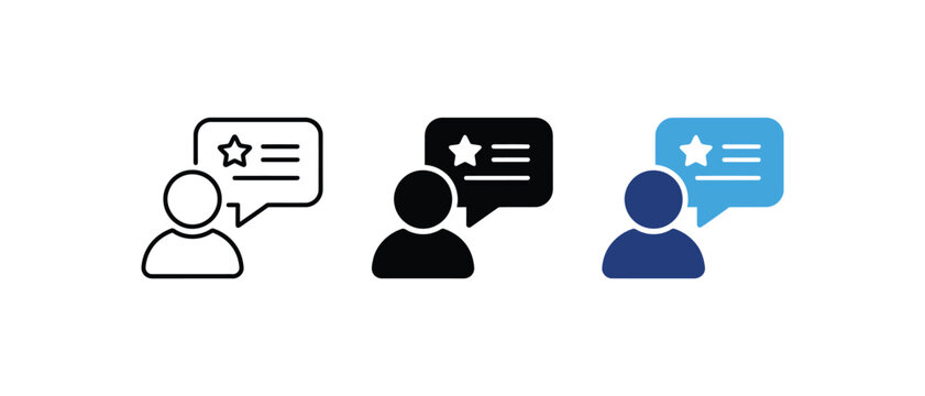 User feedback review testimonial customer rating bubble star comment message icon set. Vector illustration