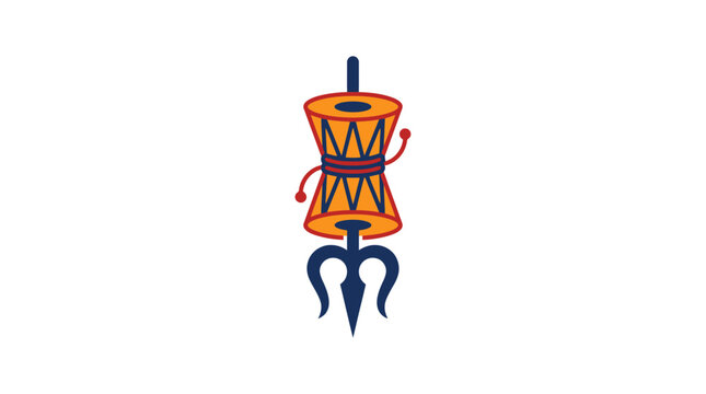 Traditional Indian Drum Icon with Trident Design on White Background