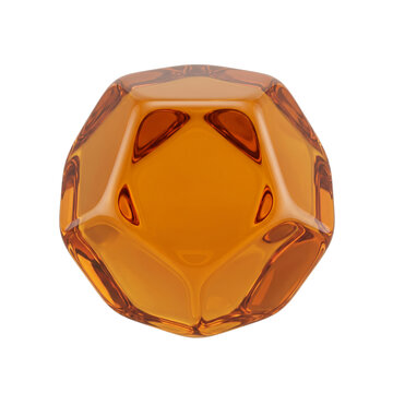 Amber glass dodecahedron shape on transparent background