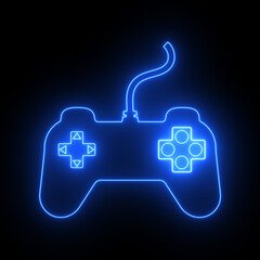 Blue neon game controller joystick icon isolated on black background vector illustration © Amelia