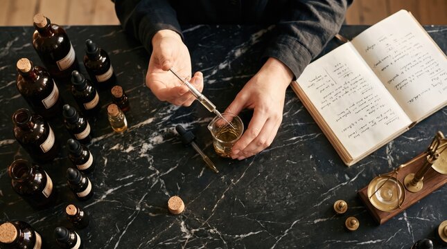 Top-down shot of perfume-making process