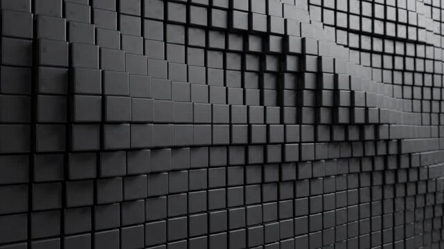 Dark Geometric Cube Abstract Texture Background Design, Raised Black Surface Pattern with Sophisticated Depth and Digital Wave Movement, Intriguing 3D Composition, Complex Visuals for Modern