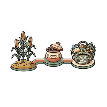 Agricultural food value chain illustration with corn and harvest basket