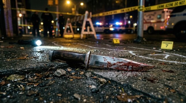 Crime Scene Investigation Evidence Knife Illuminated At Night