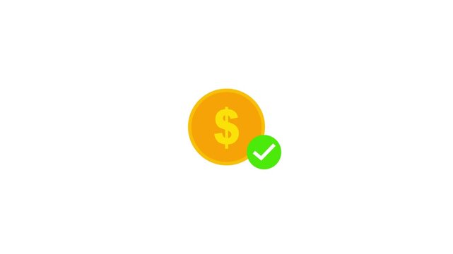 Dollar coin icon with check mark symbol for financial transaction success on transparent screen. dollar coin symbol signs and a check mark for financial savings and investment protection.
