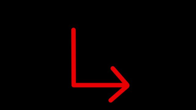 Red color corner arrow down right icon animation. arrow corner moving left down animation icon.