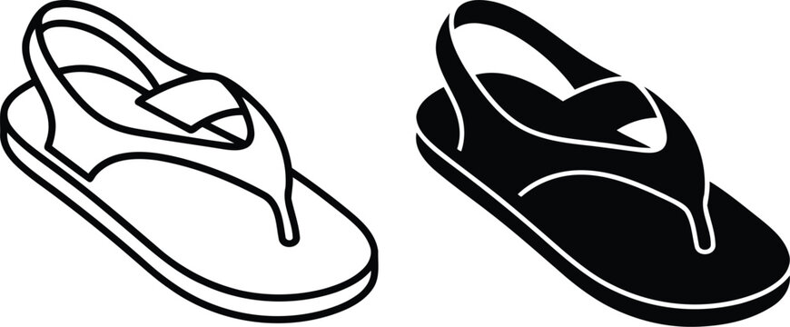 Pair of summer flip flop sandals icon design in outline and solid black style