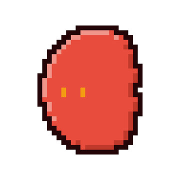 Retro red pixel art monster isolated on white background