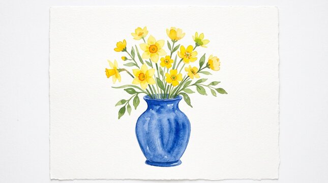 087 87 Simple watercolor illustration of a blue cerami Blue vase holdi