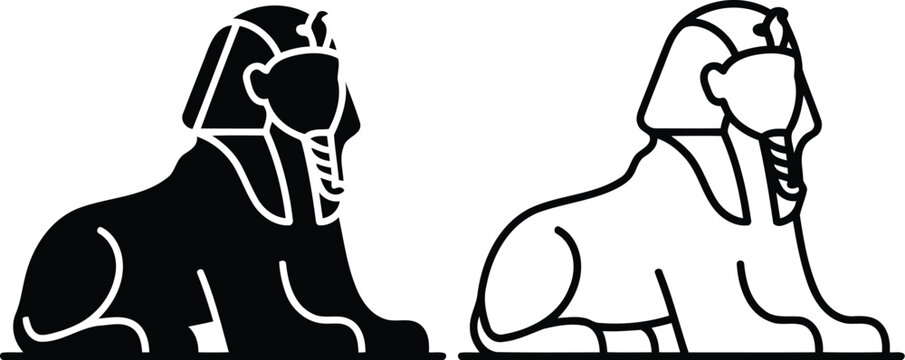 Great sphinx of giza egypt icon set in solid black and outline design