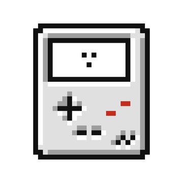 Minimalist pixel art retro handheld game console illustration on white background