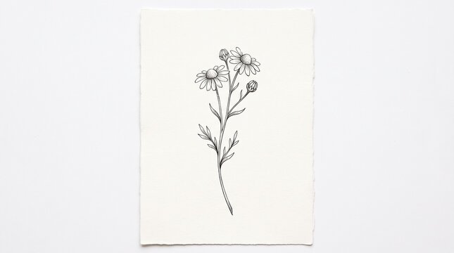 083 83 Minimalist black ink sketch of a delicate wildf Wildflower stem