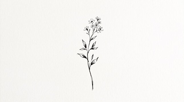 083 83 Minimalist black ink sketch of a delicate wildf Wildflower stem