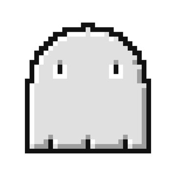 Grey retro pixel art ghost character icon symbol isolated