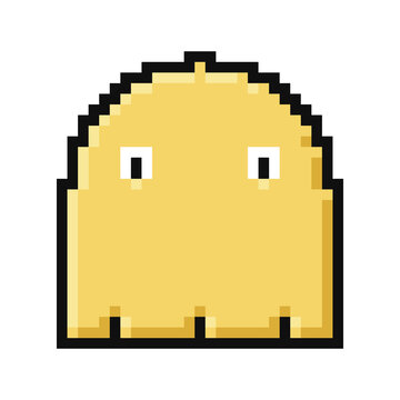 Yellow pixel ghost character isolated on white background