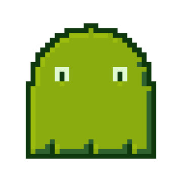 Green Ghost Pixel Art Retro Arcade Game Character Vector Icon Isolated on White Background