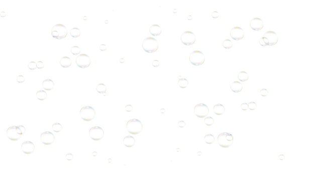 Floating transparent water bubbles fizz overlay isolated on transparent  background