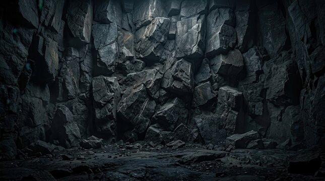 A massive stone wall within a coal mine setting.