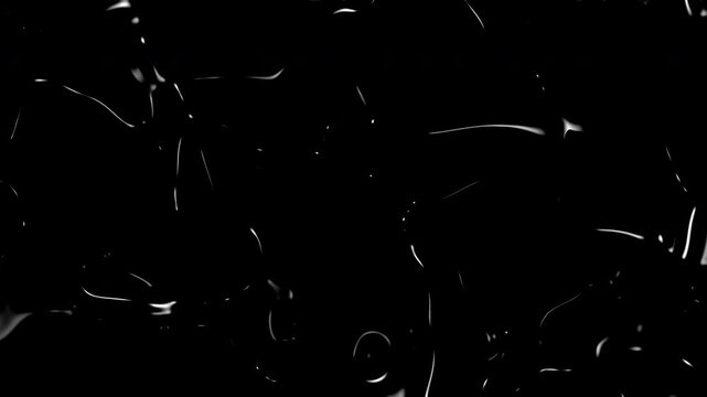Abstract motion of monochrome white liquid swirls on dark black background suitable for modern video design projects, art prints, backgrounds, and digital art.