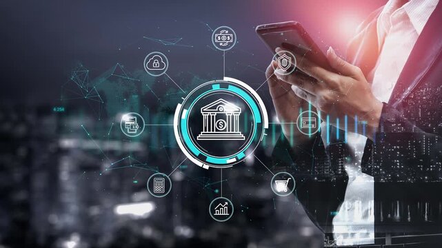 Modern Banking and Financial Technology Concept with Person Using Smartphone in Urban Environment Illustrating Digital Transformation and Innovation. Entropy.