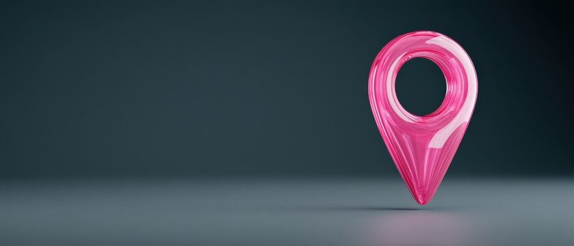 Stylish pink location pin set against a dark backdrop ideal for digital mapping and navigation themes