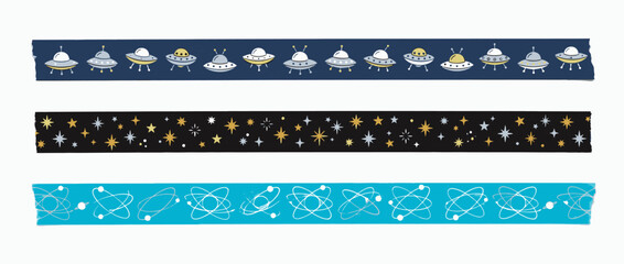 Space Themed Decorative Tapes: UFOs, Stars, and Atoms © Lutfi