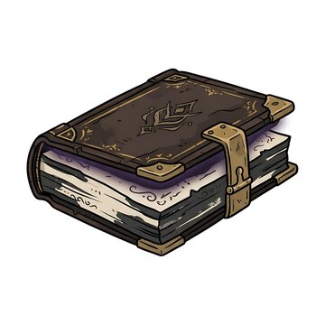 Antique spellbook with golden clasp resting on aged parchment pages