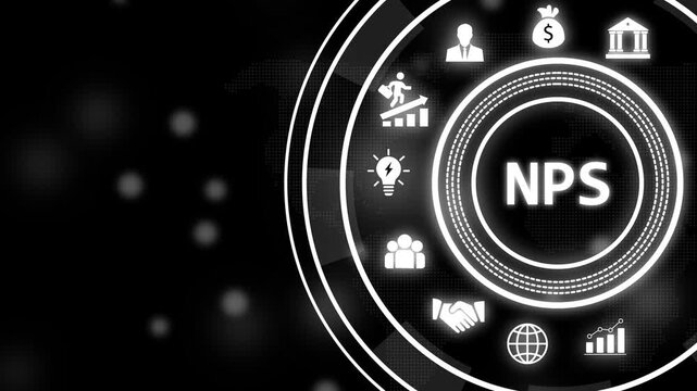 Net promoter score nps business performance metrics dashboard concept featuring animated digital interface for customer loyalty analytics, client satisfaction feedback, and corporate growth strategy