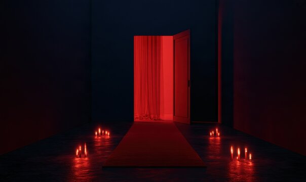 Red-lit doorway in dark room