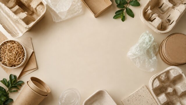 Sustainable ecofriendly packaging materials flat lay design