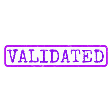 A purple rubber stamp graphic featuring the word validated inside a rectangular border, ideal for official document approvals.