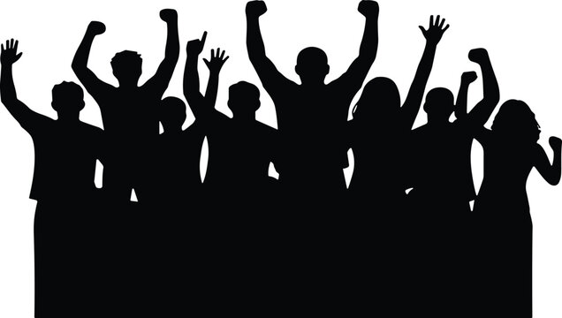 Silhouette Vector of Crowd Celebrating with Raised Arms and Fists