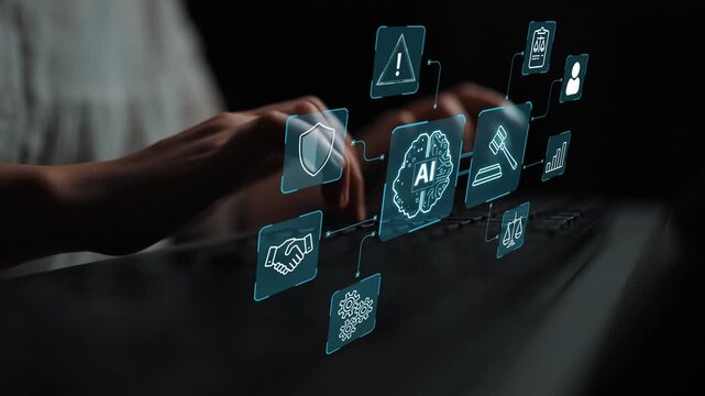 Innovative Technology Concepts with AI Integration, Legal Symbols, and Data Security Icons in a Modern Digital Environment. Entropy.