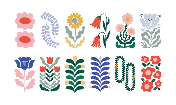 Modern Folk Floral Botanical Illustration Collection.