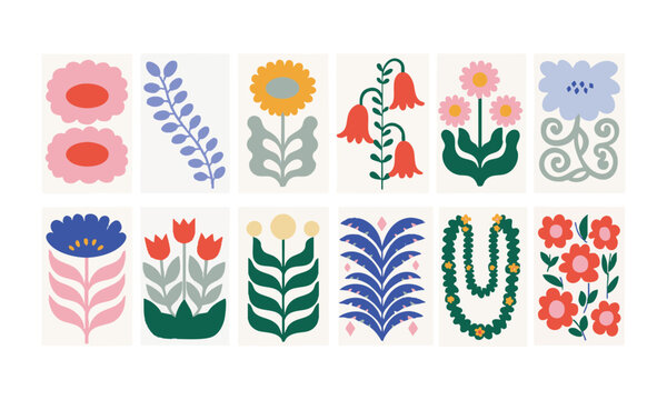 Scandinavian Folk Art Flower Illustration Collection.