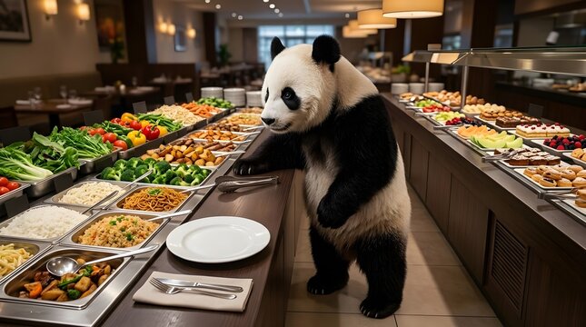 Hungry Panda at a Self-Service Buffet Restaurant