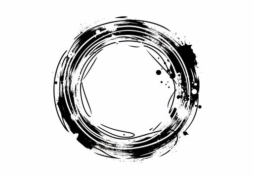 Abstract Ink Circle Splatter Background, Grunge Brush Stroke Frame