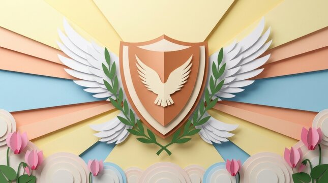 Paper-cut design of a shield symbolizing peace for Cyprus Independence Day