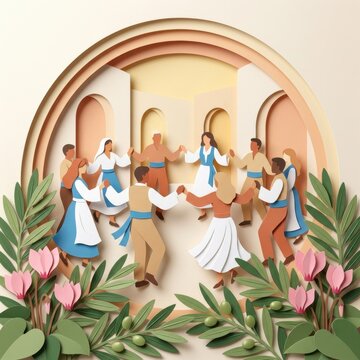 Vibrant folk dance performance with dancers in traditional attire in a circle