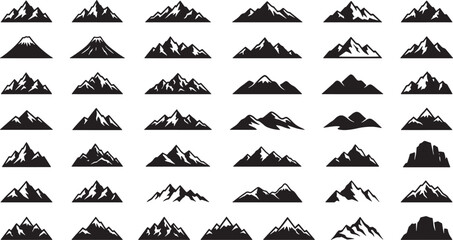 Fototapeta premium Set of black mountain silhouettes for outdoor adventure logos and nature landscape design elements in vector format