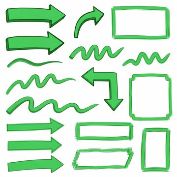 Green Hand-Drawn Arrows and Frames Collection