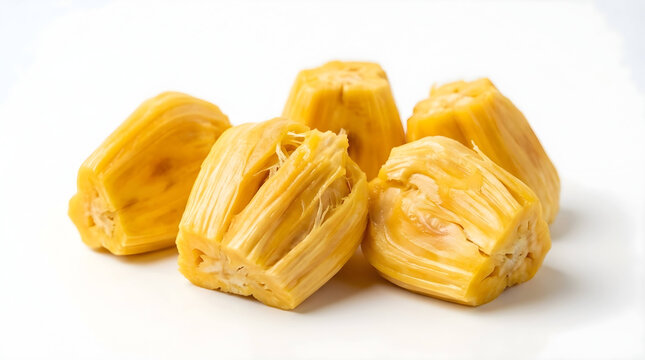 Fresh yellow jackfruit pods isolated on white background