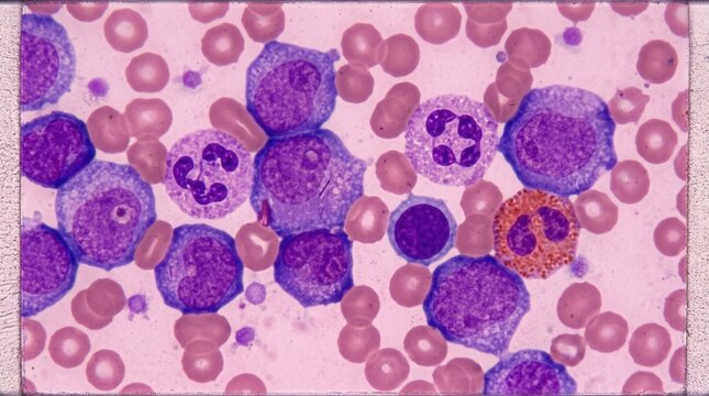 Microscopic View Of Blood Cells Showing Various Cell Types And Structures