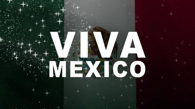 Viva mexico text animation with waving flag and fireworks. Perfect for mexican independence day promotions, cultural events, or holiday advertisements.
