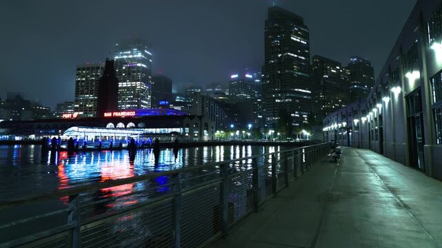 San Francisco Pier 1 and Ferry Building Night Time Lapse California USA