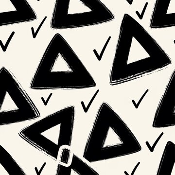 Black Triangle Pattern with Check Marks on Cream Background